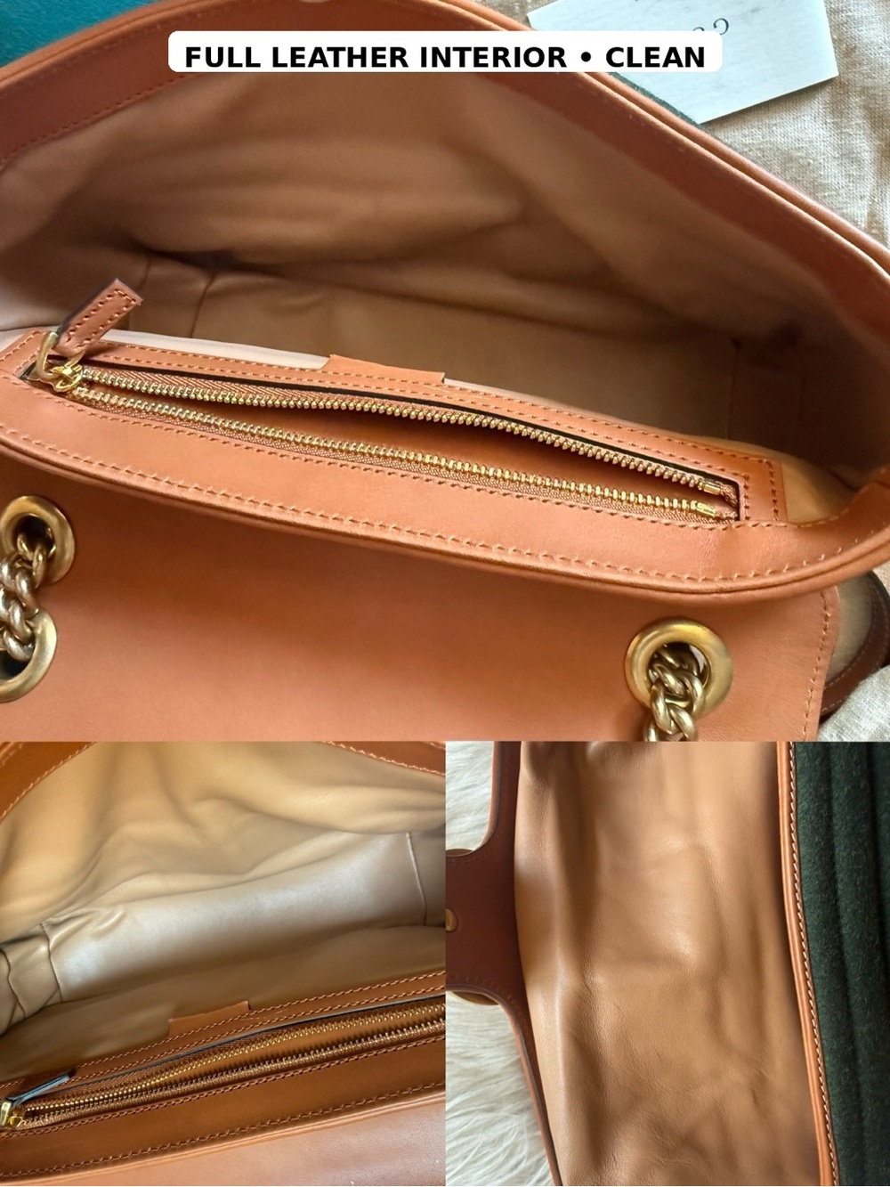 Gucci Navy Red Green Stripe GG Shoulder Bag with Tan Trim - Picture 10 of 16